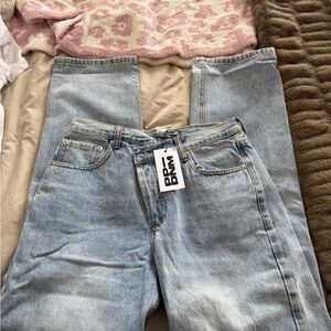 Princess Polly Light Wash Straight Leg Jeans Crossover waistband